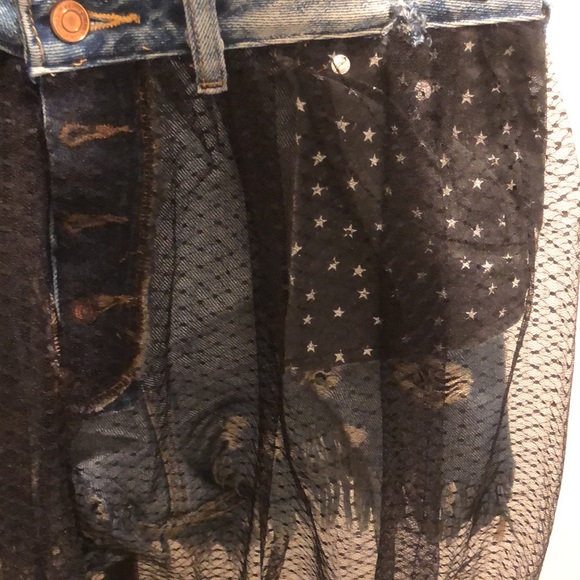 2 in 1 mesh skirt with jeans short mid length black color very good condition - Picture 5 of 10